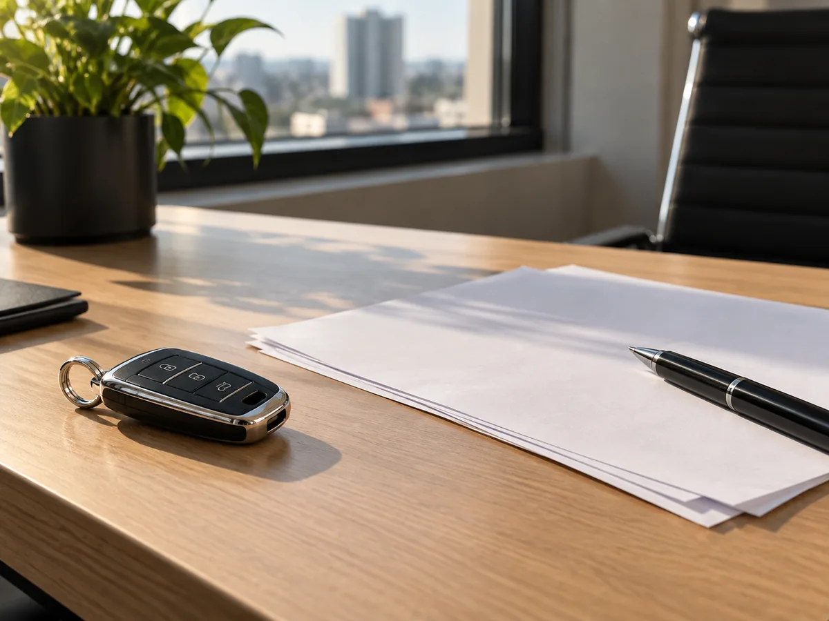 Chave de carro e documentos sobre a mesa na hora de renovar o seguro auto